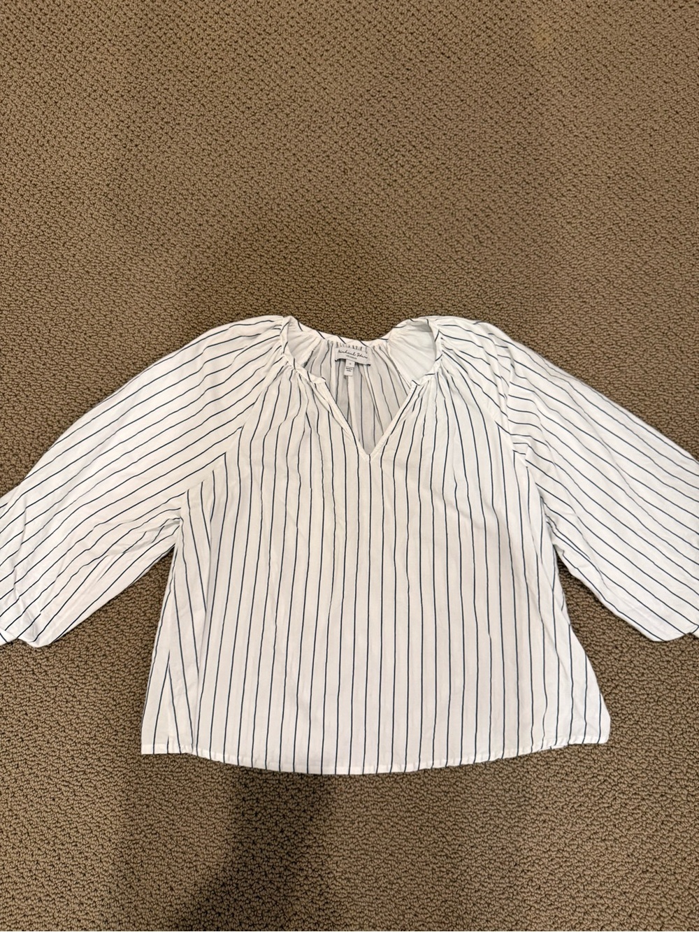 Michael Stars White Blouse with Navy Pinstripes